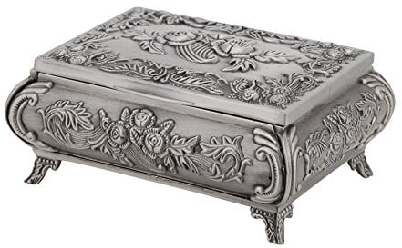 Walfront Rechteckige Vintage-Schmuckschatulle aus Metall mit Rosenmuster für Mädchen und Damen