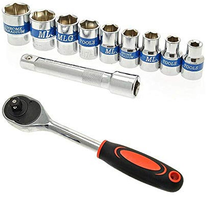 Gloriashoponline CHIAVE A CRICCHETTO REVERSIBILE 1/2 KIT 9 BUSSOLE ESAGONALI BUSSOLA DA 8 24 MM