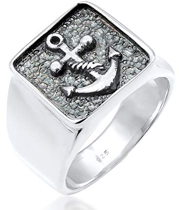 Kuzzoi Siegelring Herrenring, massiv 14 mm breit in 925 Sterling Silber, schwarz oxidiert mit Ankersymbol, Ring für Männer in der Ringgröße 66, 0607970419
