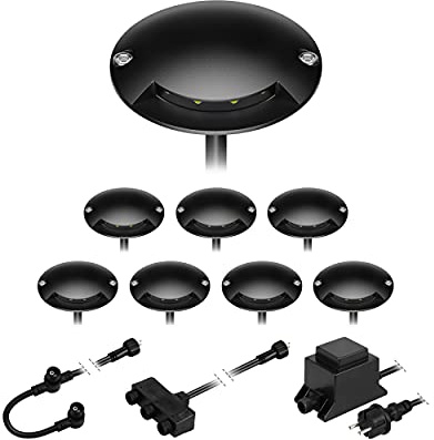 ledscom.de LED Boden-Aufbauleuchte BUNDA, 1-flammig, extra-flach, für außen, Aluminium, schwarz, rund, 7cm Ø, kaltweiß, 8er Set