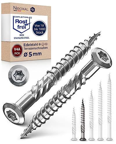 Tornillo de terraza de acero inoxidable Muesca de corte TORX, cabeza redondeada y sin nervaduras V4A 5-mm de espesor 50-mm de longitud 200 unidades 32-mm de rosca parcial Tornillo 5x50