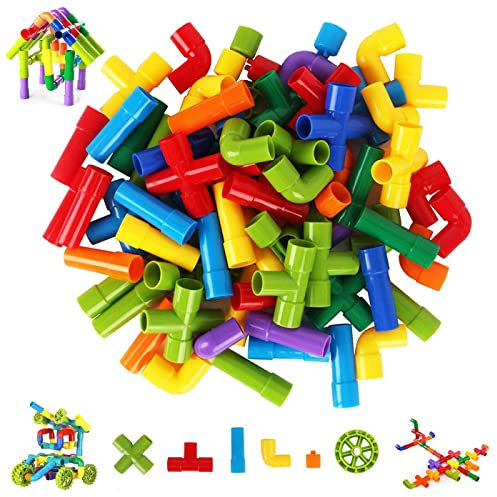 Yxian Bausteine Set DIY Wasserrohr Bausteine Spielzeug Spielzeug Geschenk für Kinder Rohrbausteine (76 Stück)