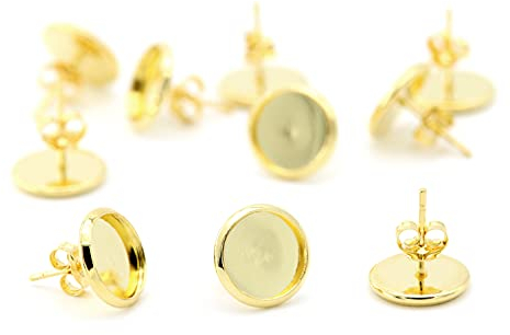 NaturSchatulle Ohrstecker Fassung Cabochon 10mm Rohlinge Gold 10 Paar Ohrringe Schmuck Basteln DIY Schmuckherstellung Nickelfrei (10mm)