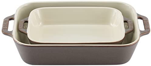 STAUB Ceramique - Juego de 2 platos rectangulares para horno, color gris antiguo, cerámica, 2 piezas (20 x 16 cm y 27 x 20 cm)
