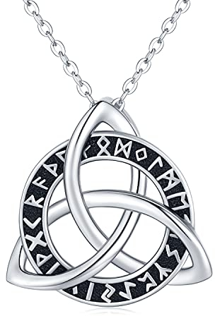 Midir&Etain Keltische Kette 925 Sterling Silber Keltischer Knoten Trinity Halskette Wikinger Rune Anhänger Halskette Wikinger Schmuck Keltische Geschenke für Frauen Männer