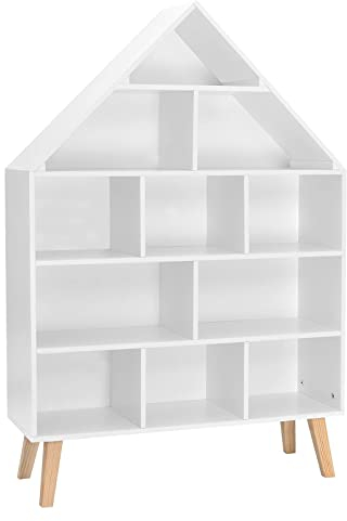 WOLTU Kinder Bücherregal Standregal Hausform Regal Kinderregal Aufbewahrungsregal für Kinder Kinderzimmerregal mit 5 Ebenen Spielzeug-Organizer Spielzeugregal, Weiß, KR010