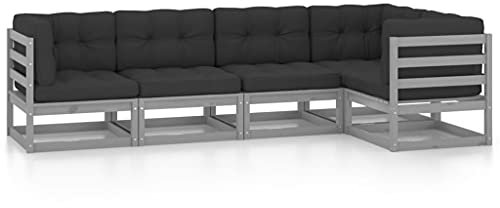 vidaXL Garten Lounge Set 5-TLG., Gartenmöbel Set Sitzgruppe für Garten Terrasse Balkon, Modular Sofa Garnitur mit Kissen, Loungemöbel, Kiefer Massivholz