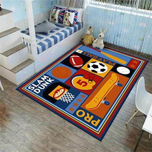 Sticker Superb. Teppich, Cartoon Sport Stil Fußball Basketball Skateboard Baseball American Football Wohnzimmer Teppiche Jungen und Jugendliche Spielteppich Matte Gewaschen Blau,1