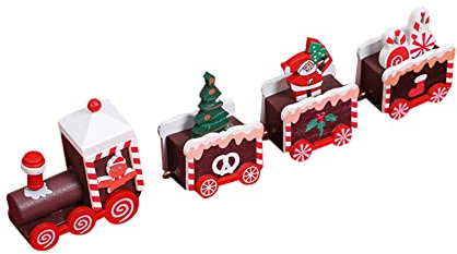 ISAKEN Holz-Eisenbahn Weihnachtszug Deko, Holz Kleiner Zug Fensterdeko Weihnachtsdeko Spielzeugeisenbahn Holzzug Neujahr Ornament Spielzeug Geschenk für Kinder Mädchen Jungen