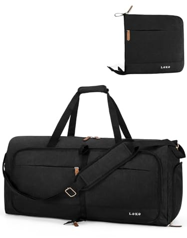 Lekesky Large Foldable Travel Duffe Bag - 60L Waterproof Holdall Luggage Bag with Shoes Compartment, Weekend Overnight Sports Bag for Women and Men(Black, 63 * 30 * 28cm)