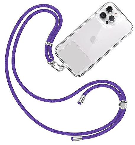 TBOC Cordón Correa Cuerda Universal [Morado] Colgar Funda Teléfono Móvil en Cuello - Cinta Cadena Colgante con Parche de Plástico - Colgador Lanyard con Enganche Llavero Móviles Llaves Accesorios