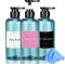 JTOOYS 3 Pack 500ml/17oz Empty Shampoo Bottles Soap Dispenser Bottle Refillable Plastic Lotion Pump with Silicone Funnel & Labels Conditioner Blue for Bathroom Kitchen (JTOO-3293)