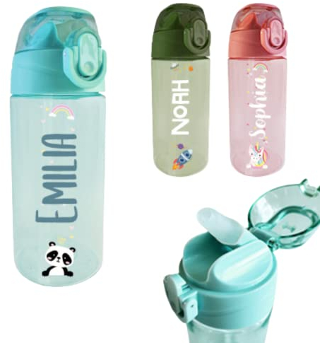 BIENMARQUER - Gourde Personnalisable pour Enfant avec Paille - Convient pour l'Ecole Primaire et Maternelle - Gourde avec Bouchon Anti-Fuite - Résistante au lave-vaisselle - 450mL (Rose Clair)