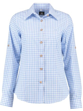 OS Trachten Damen Bluse Langarm Trachtenbluse mit Liegekragen Qorru