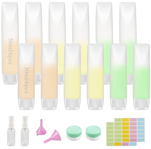 TWUTGAYW 12 Pc Travel Size Bottles for Liquid, Clear Plastic Refillable Squeeze Bottles Set Travel Bottles for Toiletries (30/50ml)
