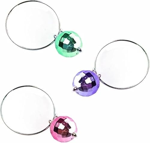 NPW 6 Pcs Disco Ball Wine Charms for Stem Glasses with Metal Rings Disco Ball Tags for 70s Disco Parties, Wine Cocktail Champagne Party Glass Indentifier Charms, Trendy Barware