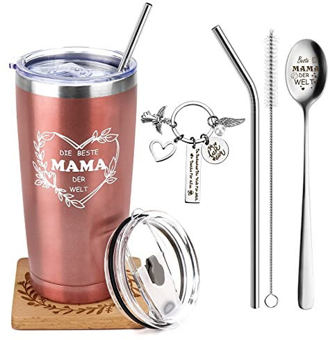 Hzdyopk Gifts for Mum Gift Mother's Day Gifts Birthday Gift for Mum Mother 20 oz Stainless Steel Coffee Mug with Handle Mug with Saying Beste Mama der Welt Double-Walled Coffee Mug