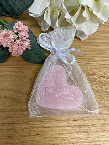 Miss Lovely DIY Gastgeschenke-Set Seifen-Herz Magnolie rosa für 10 Personen - 20 Teile 10x Schafmilchseife Magnolie & 10x Organza-Säckchen - Gastgeschenke Hochzeit Taufe Konfirmation & Kommunion