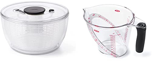OXO Good Grips – Essoreuse à salade OXO - Transparente - 6 L & Good Grips – Pichet mesureur – Verre doseur pour la cuisine - Grande taille - 1 L