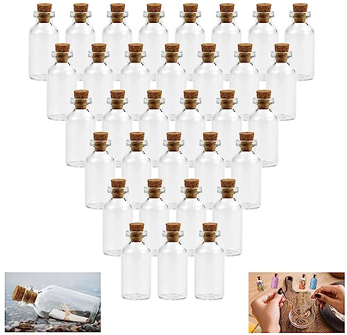 Kleemeiero 33 PCS Petite Bouteille en Verre avec Bouchon Liège - Mini Flacons et Bocaux pour Mariage, Bonbons et Décoration