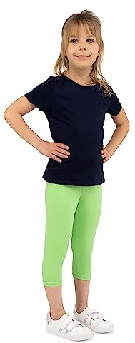 looksy Leggings per Ragazze - Pantaloni Estivi Capri Stile Basic 19 Colori Non Trasparenti Comodi da Indossare Tutti i Giorni Tessuto di Cotone Morbido e Traspirante, Lime 11 Anni (146 cm)