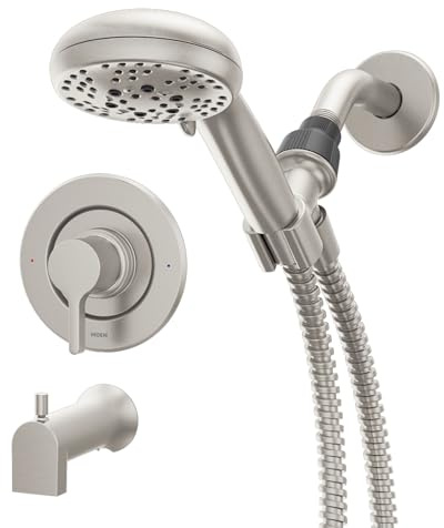 Moen Beric Spot Resist Nickel Single Handle Modern Tub and Shower Faucet with Handshower, Valve Included, 82775SRN