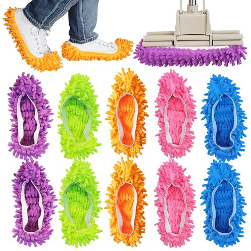 Shoes Cover Dust Duster, Washable Mop Slippers Shoes for Floor Cleaning, Reusable Microfiber Duster Mops for House, Office, Bathroom, Kitchen Cleaning (5Pairs)