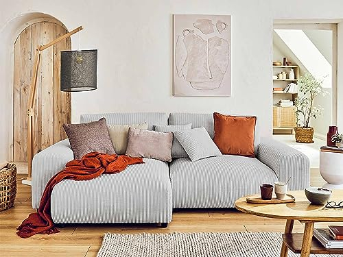 Lisa Design Garance – Ecksofa beidseitig montierbar - 4-Sitzer – aus Cord Hellgrau