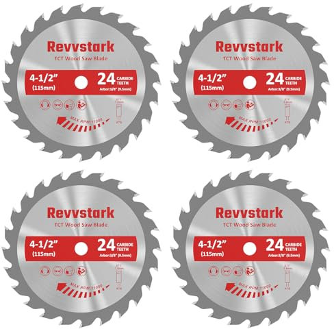 4-1/2 Inch 24T Compact Circular Saw Blade Set with 3/8 Inch Arbor, Pack of 4-Pieces Carbide Saw Blades Assorted for Wood, Plastic and Composite Materials