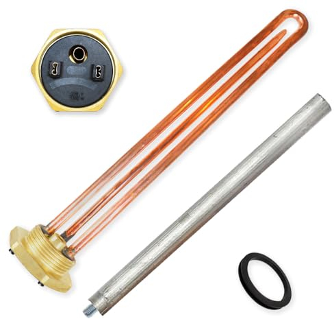 GOLDMAN SERVICE Kit Resistencia Termo Eléctrico Monoblock Roscada de 1¼ Pulgadas - Anodo Magnesio - Junta. Recambio para Calentador de agua, Acumulador Solar, Caldera (1500W)
