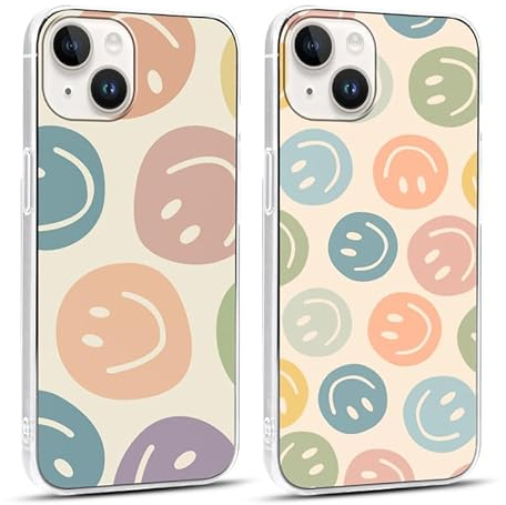 Foonary 2 Stück Transparent Hülle für Apple iPhone 15 6,1, Handyhülle mit Frauen Mädchen Aesthetic Smiley Muster Motiv Design Case, Silikon Schutzhülle Cover für iPhone 15, Smiley 01