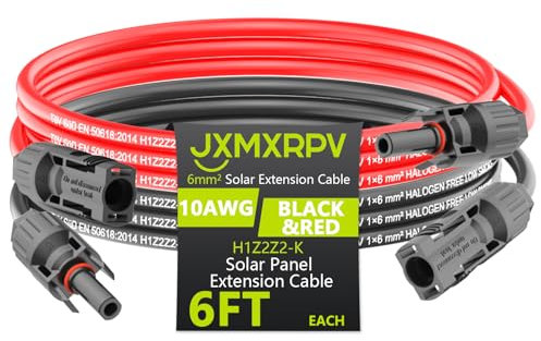 Solar Extension Cable 10FT 10AWG (6mm²), Solar Panel Extension Wire Adapter for Home Boat RV Solar Panels (6FT)
