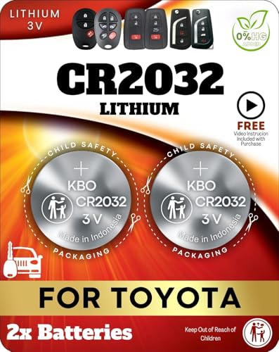 Key Fob Battery for Toyota CR2032 (2 Pack) OEM Replacement for RAV4, Camry, Corolla, Highlander, Prius, Tacoma, Tundra, 4Runner, Avalon – Smart Key Battery with Fitment Guide