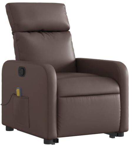 vidaXL Massagesessel, Sessel mit Aufstehhilfe, Relaxsessel mit Liegefunktion Vibrationsfunktion, Fernsehsessel Liegesessel Aufstehsessel, Braun Kunstleder