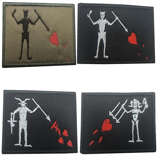 FFILL 4 Stück Blackbeard Flaggen-Patch, Pirat, Edward Teach, taktischer Aufnäher, Pride-Flagge, Patch für Kleidung, Hut, Team, Militär-Patch, 5,3 x 7,6 cm, HHZ-4