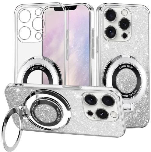 Yarxiawin Compatibile con Apple iPhone 12 Pro, custodia in silicone trasparente glitterato magnetico, compatibile con Magsafe Custodia iPhone 12 Pro con supporto (argento)