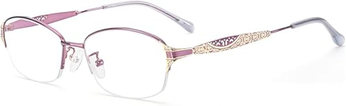 Lunettes de Lecture Anti-éblouissantes/UV pour Femmes, Lunettes de Lecture d'ordinateur à Demi-Monture à la Mode, Rouge, Violet, 1,0-3,5, Violet, 2,5