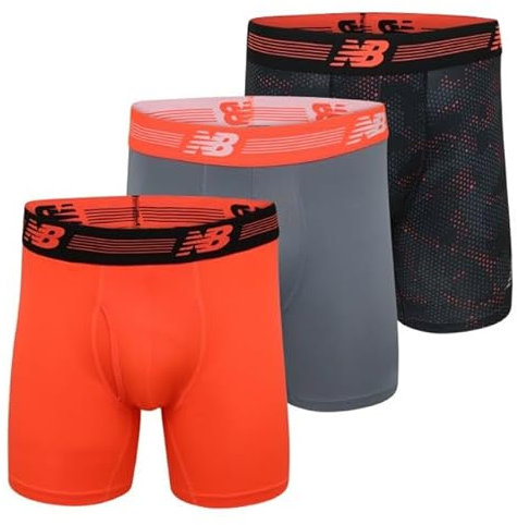 New Balance Men's 6 Boxer Brief Fly Front with Pouch, 3-Pack, Dragonfly/Steel/Ghost Camo Print, L