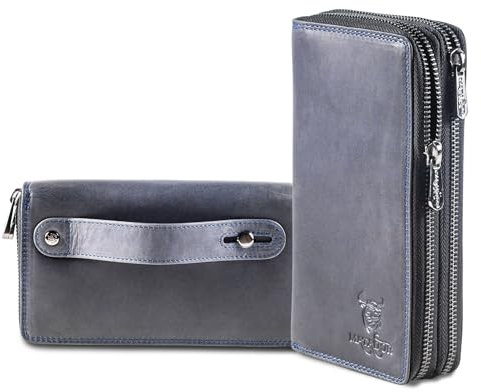 MATADOR Geldbörse Damen Blau #Madrid mit Edle Geschenk Box, Eleganter Geldbeutel Leder Blau mit RFID Blocker, Luxus Frauen Portmonee Viele Kartenfächer
