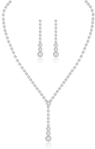 COYUN 3 Pcs Schmuckset Damen Silber Hochzeitsschmuck Braut Strass Kristall Halskette Armband Anhänger Ohrring Set Hochzeit Schmuckset Prom Kostüm Schmuck Set Braut Hochzeit Party