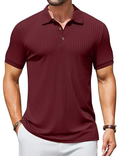COOFANDY Mens Polo Shirts Tops Short Sleeve Knit Polo Summer T-Shirt Poloshirt Golf Shirts Ribbed Shirt Casual Date red XL