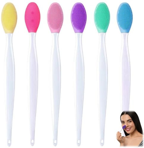 6Pcs Silicone Lip Scrub Brushes, Pore Scrubber, Pore Cleaning Brush, Lip Scrubber, Double-Sided Silicone Exfoliating Cleaner, Nose Blackhead Clean Scrubbers, Gentle, Reusable ScrubberTool (6 Colors)
