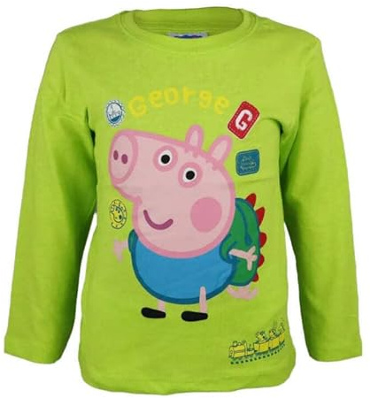 Peppa Wutz George & Friends Langarmshirt – Kinder T-Shirt für Jungen – Langarmshirt mit Rundhalsausschnitt – Größen 92–116 Grün oder Grau