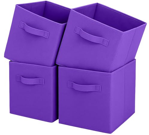 Pinkgarden Storage Box, Collapsible Fabric Storage Cube with Handles for Home, Kids Room, Closet and Toy Organization,Pack of 4, 26.7 x 26.7 x 27.9 cm, Dark Purple