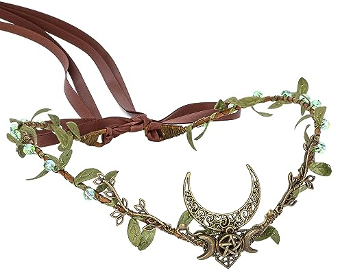 MOSTORY Mond Elfen Kopfschmuck für Halloween Faschingskostüme Karneval, Grün Elfen Krone Zirkel für Mittelalterliche Königin Accessoire