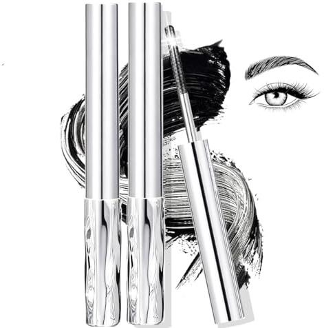 Baorder 2 Stück schwarze wasserfeste Metall-Mascara, schnell trocknende Curling-Mascara, verbesserte 3D-Curling-Metallbürsten-Mascaras in Schwarz, Mascaras mit Eisenbürste, Metall-Mascara-Bürste