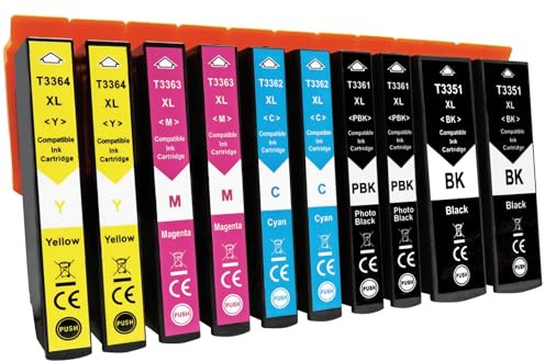 Aurotec 33XL Multipack Cartuchos de Tinta Compatible con Epson 33XL,10P | Compatible con Epson 33XL 33 XL multipack para Epson XP-7100 XP-540 XP-530 XP-630 XP-645 XP-635 XP-640 XP-645 XP-830 XP-900