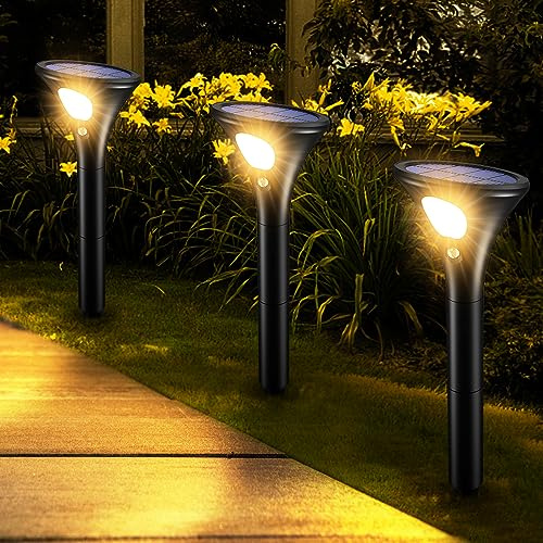 Ainostone Solarlampen mit Bewegungsmelder Außen 6 Stück Solarleuchten 1500mAh LED Solarstrahler Super Hell Warmweiß Auto Ein/Aus IP65 Wasserdicht für Garten Garage Terrasse Weg Einfahrt Terrasse
