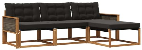 vidaXL Outdoor-Sofagarnitur mit Kissen 4 pcs Natürlich und Schwarz, Garten Sofa, modernes Eckmöbel, strapazierfähiges Set für die Terrasse, ideal zum Entspannen