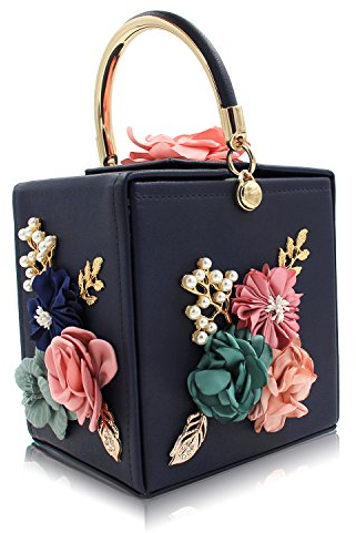 Milisente Damen Clutches Bag Blumen Clutch Handtasche Abendtasche (Navy blau)